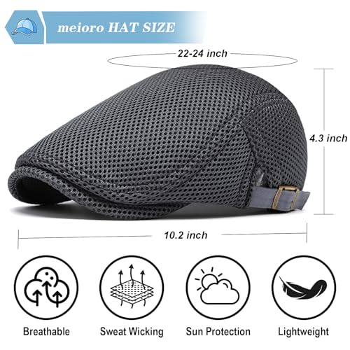 meioro Mens Breathable Mesh Summer Hat Adjustable Flat Cap Newsboy Beret Ivy Cap Irish Cabbie Fishing Hats - color: Darkgrey