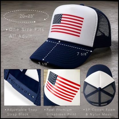 American Flag Patriotic USA Classic 5 Panel Mesh Snap Back Trucker Hat - color: Navy - Flag