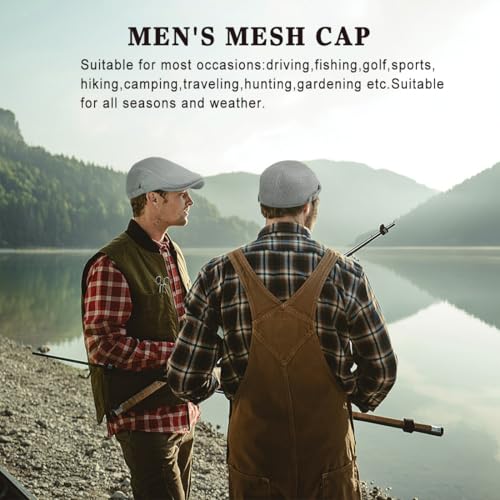 Xinveen Men's Mesh Cap Breathable Summer Newsboy Hat Adjustable Beret Ivy Cap Irish Cabbie Driving Hunting Hats - color: Light Gray