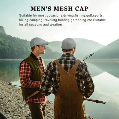 Xinveen Men's Mesh Cap Breathable Summer Newsboy Hat Adjustable Beret Ivy Cap Irish Cabbie Driving Hunting Hats - color: Light Gray