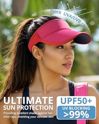 GADIEMKENSD Foldable Sun Visor Hat UPF 50+ Lightweight Adjustable - color: Rose Red