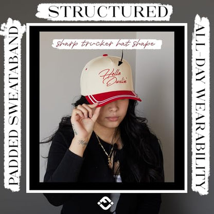Funky Junque Women's 2 Tone Trucker Hats - color: Hello Darlin' - Red/Beige
