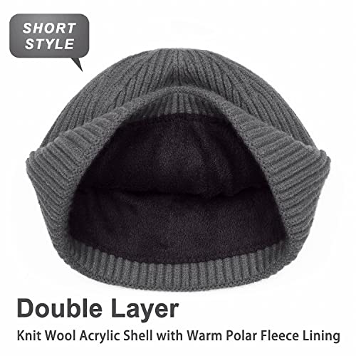 ROYBENS Swag Wool Knit Cuff Short Fisherman Beanie for Men Women Winter Hat - color: 1pcs-gray-thick Double Layer