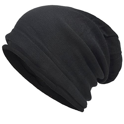 VECRY Men's Slouch Beanie Skull Cap Long Baggy Hip-Hop Winter Summer Hat - color: Roll-black