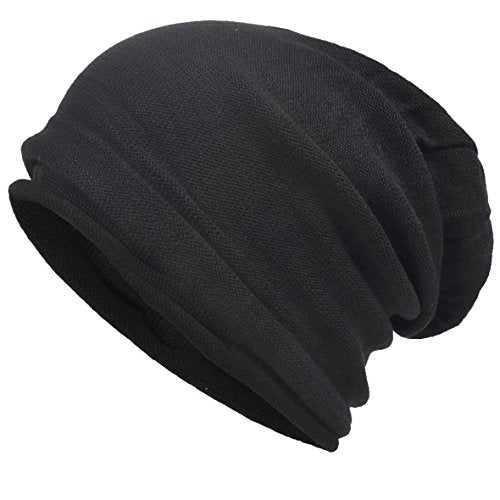 VECRY Men's Slouch Beanie Skull Cap Long Baggy Hip-Hop Winter Summer Hat - color: Roll-black