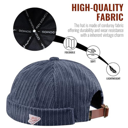 CLAPE Brimless Beanie Hat Corduroy Watch Cap Rolled Cuff Docker Cap Leon Skull Harbour Hat Unisex - color: Gd168-blue