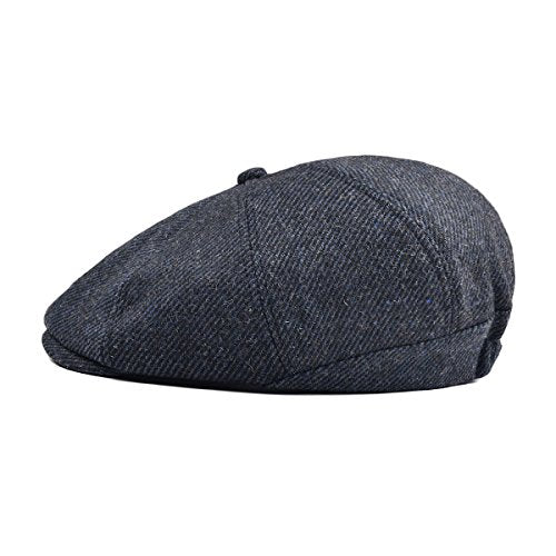 VOBOOM Men Wool Blend 8 Panel Newsboy Cap Tweed Hat - color: Navy