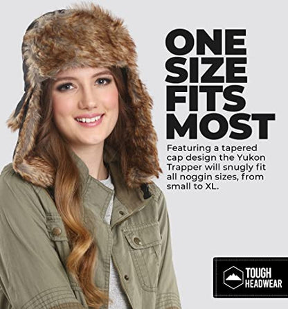 Tough Headwear Russian Trapper Hat – Water-Resistant Ushanka for Men & Women with Chin Strap & Ear Flaps - color: Black