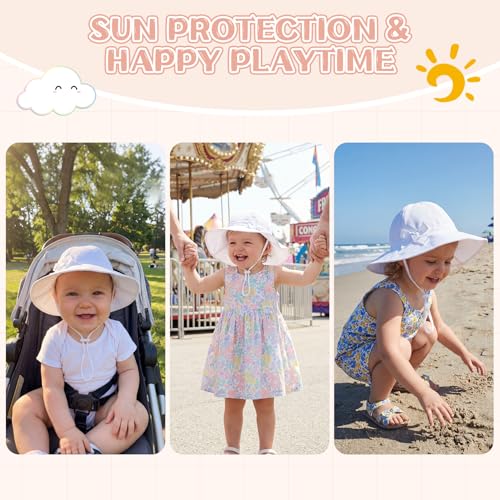 Durio UPF 50+ Baby Sun Hat - Wide Brim Beach Bucket Hats for Infant Girls 0-4T, Outdoor Summer Hat for Newborn to Toddler - color: C White, size: 12-24 Months
