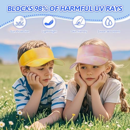 Kids Sun Visor Hats for Girls Boys, Packable Cooling Stretchy Visor - color: Peach