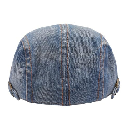 ZLYC Men Cotton Flat Cap Summer Scally Newsboy Beret Driver Hat - color: Denim Blue