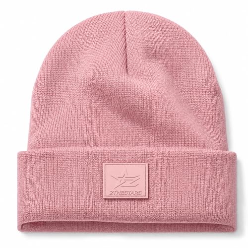 Winter Beanie Men Women Heavyweight Stretch Knit Cuffed Hat - color: Blush
