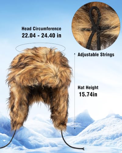 Peicees Faux Fur Russian Hat, Soft Ushanka Warm Winter Trapper Hat with Earmuffs for Men and Women - color: Raccoon Brown