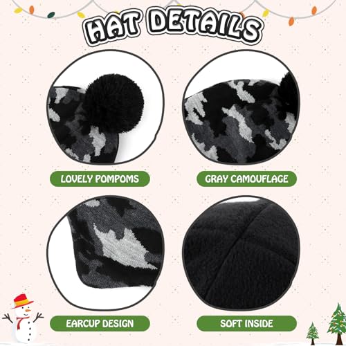 Duoyeree Kids Beanie Dinosaur Pom Pom Knit Winter Hat Fleece Lined for 1-7T - color: 1a-blackgray, size: 2-4T