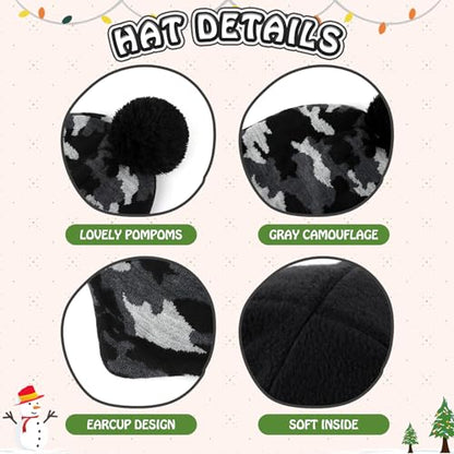 Duoyeree Kids Beanie Dinosaur Pom Pom Knit Winter Hat Fleece Lined for 1-7T - color: 1a-blackgray, size: 2-4T
