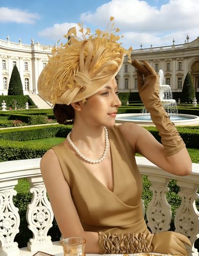 Unpifolov Fascinators Hats Elegant Women Flower Mesh Feathers Wedding Cocktail Bride Headband for Derby Hat Tea Party - color: Khaki