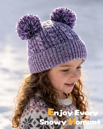Toddler Winter Hat with Double Pom Pom Toddler Winter Beanie Hat for 3-8 - color: Rainbow Gradient + Purple-white Gradient