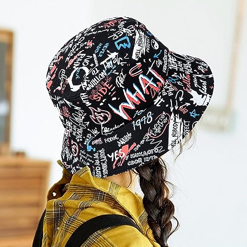 Packable Reversible Printed Bucket Hat Unisex for Men Women Beach Fisherman Cap - color: Black-2
