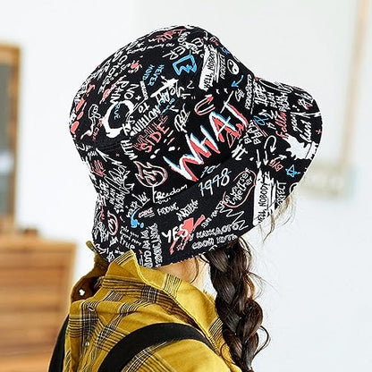 Packable Reversible Printed Bucket Hat Unisex for Men Women Beach Fisherman Cap - color: Black-2