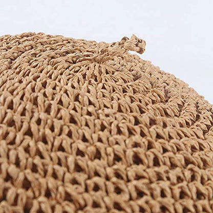 Straw Beret Summer French Beret Hats for Women Artist Crochet Beret - color: Khaki