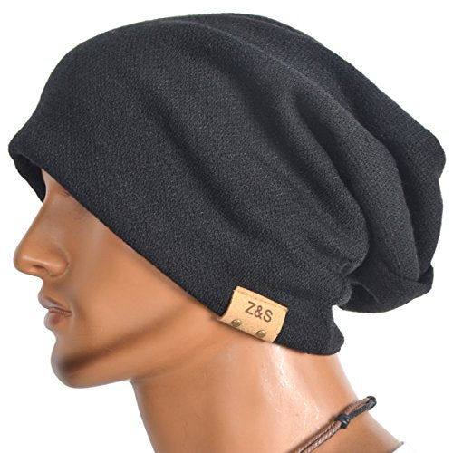 VECRY Men's Slouch Beanie Skull Cap Long Baggy Hip-Hop Winter Summer Hat - color: Black