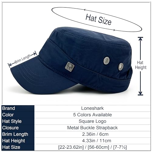 Loneshark Water Resistant Military Hat Quick Dry Cadet Cap Army Flat Top - color: Square-logo-navy
