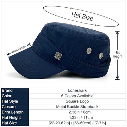 Loneshark Water Resistant Military Hat Quick Dry Cadet Cap Army Flat Top - color: Square-logo-navy