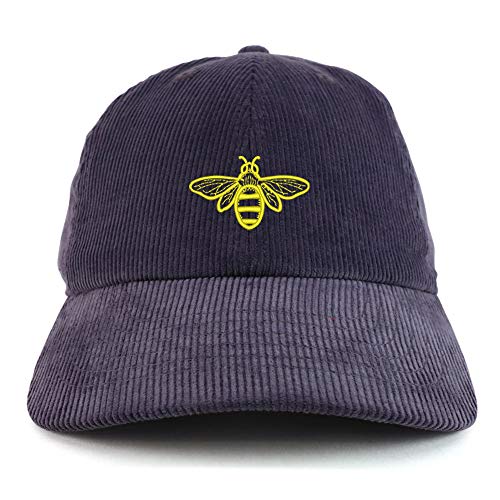 Trendy Apparel Shop Bee Embroidered Cotton Corduroy Unstructured Baseball Cap - color: Dark Grey