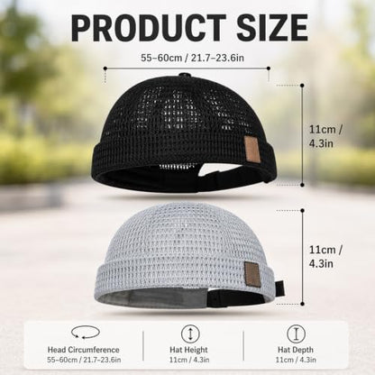 2-Pack Brimless Hats for Men,Adjustable Breathable Lightweight Brimless Cap