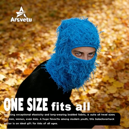 Distressed Ski Mask Balaclava, Yeat Shiesty Knitted Full-Face Mask - color: Blue