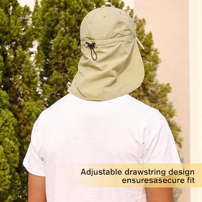 American Trends Mens Sun Hat with Neck Flap, UV Protection Outdoor Flap Hat, Packable Soft Fishing Hiking Gardening Hat - color: Khaki