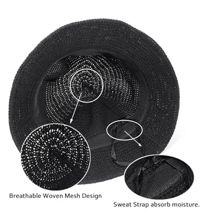 Eigso Womens Mesh Woven Bucket Hats Summer Outdoor Beach Straw Bucket Hat for Woman Packable Beach Hat - color: A3 : Black