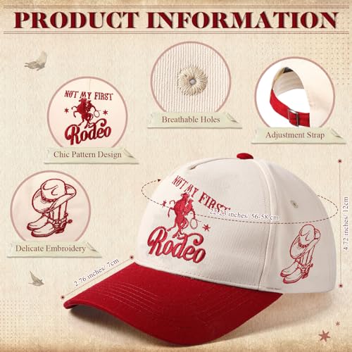 JaGely Two Tone Western Cowboy/Cowgirl Trucker Hat for Women Men Gift Vintage Embroidered Country Baseball Cap - color: Wine Red, style: Not My First Rodeo