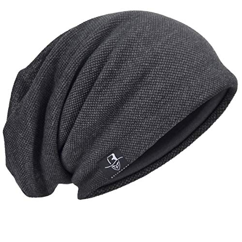 Mens Slouch Hollow Beanie Summer Skullcap B090 - color: Solid-grey