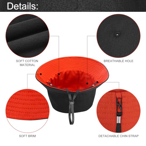 Oversize XXL Bucket Hat, Reversible Cotton Fisherman Hats, Unisex Double Side Wear Bucket Sun Hats with Chin Strap - color: Black-orange, size: XX-Large
