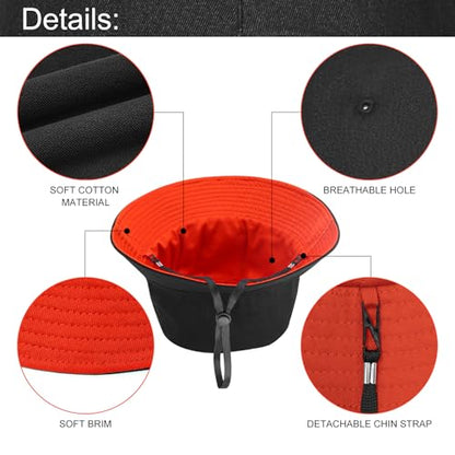 Oversize XXL Bucket Hat, Reversible Cotton Fisherman Hats, Unisex Double Side Wear Bucket Sun Hats with Chin Strap - color: Black-orange, size: XX-Large