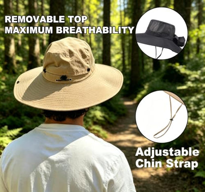 Fishing Sun Hat for Men UPF 50+ Wide Brim Boonie Hats for Summer - color: Khaki