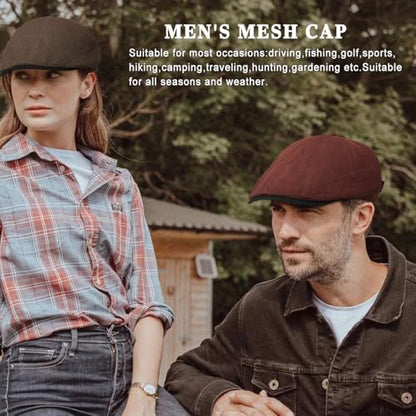 Xinveen British Retro Newsboy Hat Breathable Painter Hat Adjustment Beret Ivy Cap Irish Cabbie Driving Hunting Hats - color: Wine Red