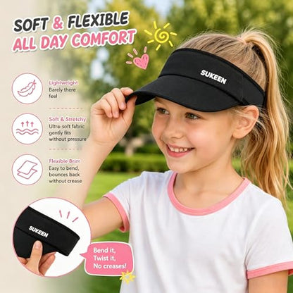 Sukeen Kids Sun Visor Hat for Girls Boys UPF50+ Lightweight Cooling Stretchable Packable Sun Hat - color: Black
