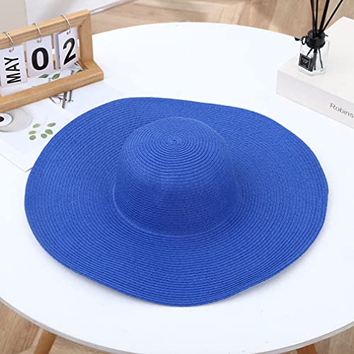 Big Beach Hats for Women Foldable Summer Wide Brim Packable Oversized Sun Hat Lady Girl Travel Straw Cap - color: Dark Blue