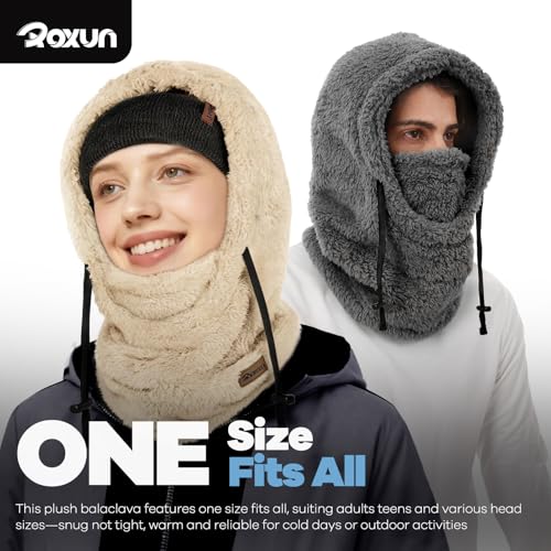 ROXUN Ski Mask Fleece Balaclava, Windproof Face Mask Winter Warm Neck Cover - color: Beige