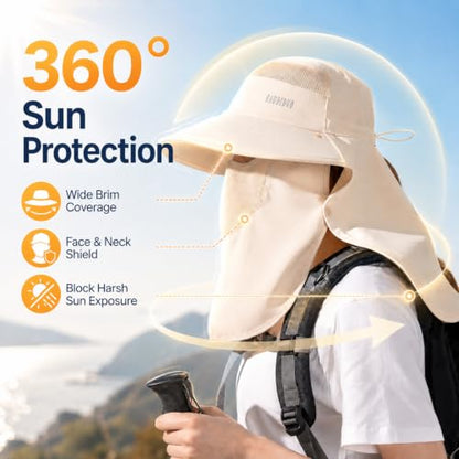 HUAMULAN Women Wide Brim Sun Hat Ponytail UV Protection Visor Fishing Cap - color: Beige
