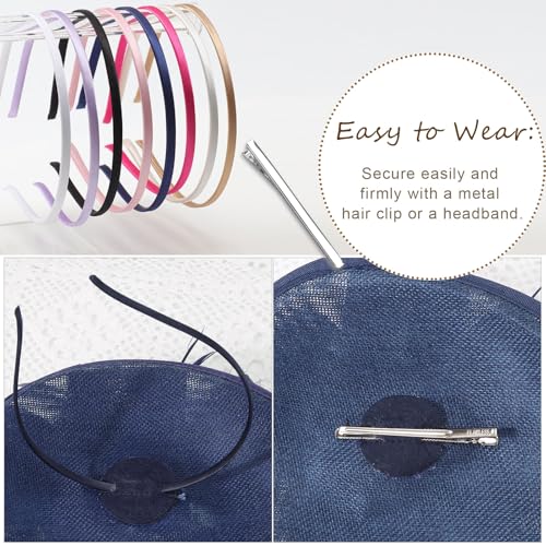 AQOKKA Women Fascinators Hats Flower Mesh Feathers Headband Clip - color: 1 Pc Feather Fascinators : Navy Blue
