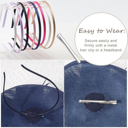 AQOKKA Women Fascinators Hats Flower Mesh Feathers Headband Clip - color: 1 Pc Feather Fascinators : Navy Blue