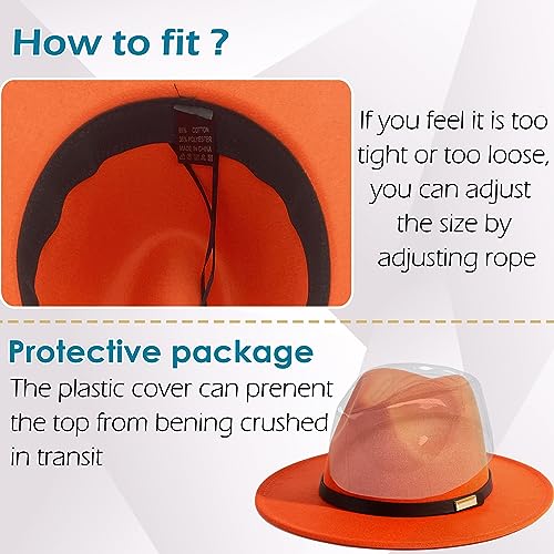 Fedora Hats for Men Wide Brim Panama Hat with Classic Belt - color: Orange