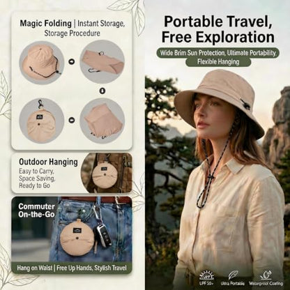Honnesserry Bucket Hats for Woman Men Outdoor UV Sun Protection Hat Nylon - color: Beige