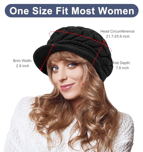 YSense 2 Pack Womens Winter Hats Warm Knit Beanie with Visor - color: Dark Blue Black