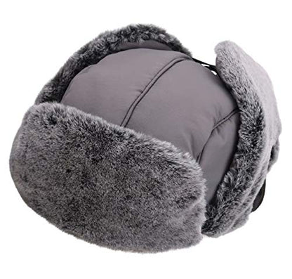 Connectyle Men's Trapper Hat with Faux Fur Linning Eskimo Windproof Winter Warm Hats Ushanka Hunting Hat - color: Grey