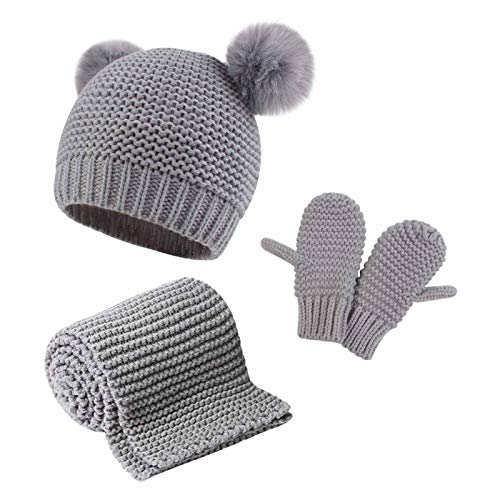 Duoyeree Baby Winter Hat Scarf Glove Beanie Set Fleece Lined Set 0-3T - color: Grey