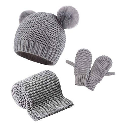 Duoyeree Baby Winter Hat Scarf Glove Beanie Set Fleece Lined Set 0-3T - color: Grey